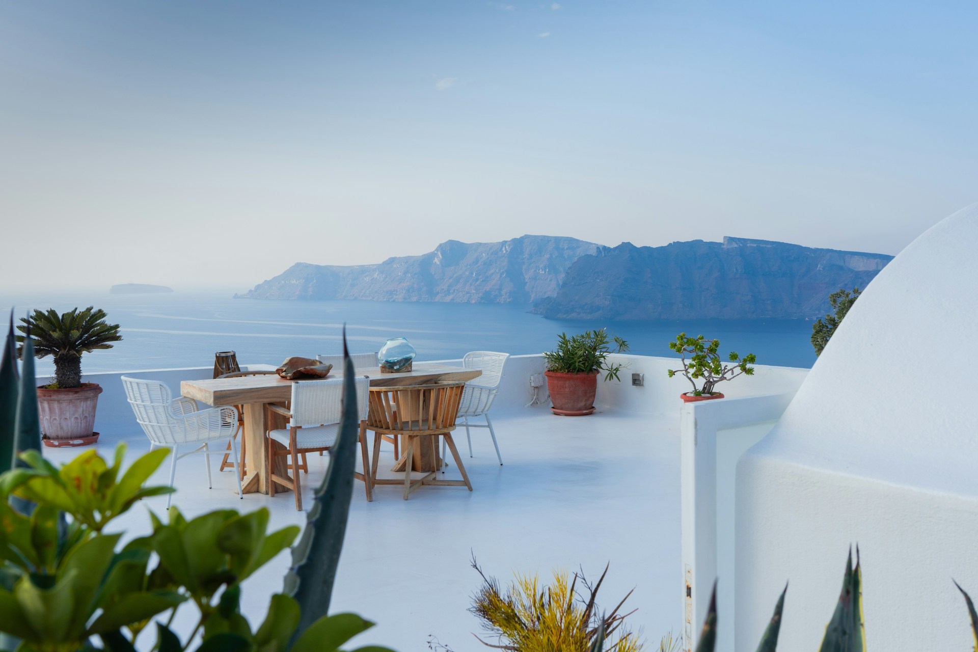 Mediterranean oceanfront living — coastal terrace with sea view